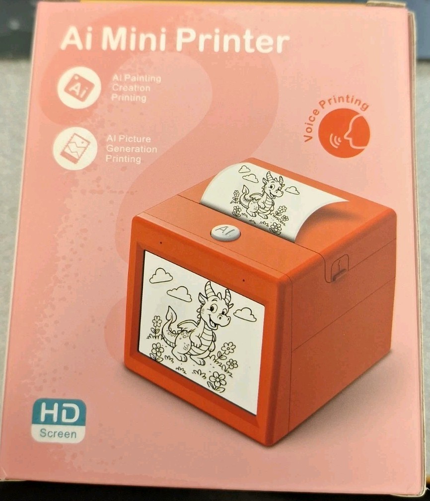 AI Mini Printer, Portable Thermal Inkless AiVoice Sticker Printer, Print Picture