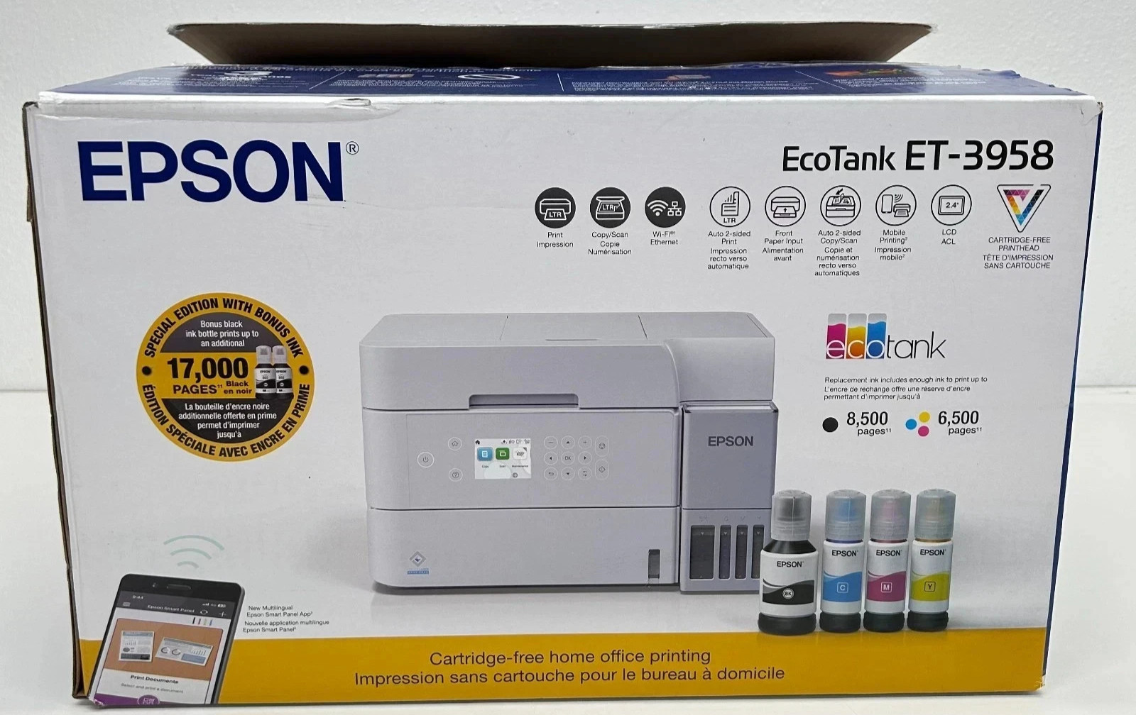 Epson EcoTank ET‑3958 Wireless Color All‑in‑One Printer OPEN BOX