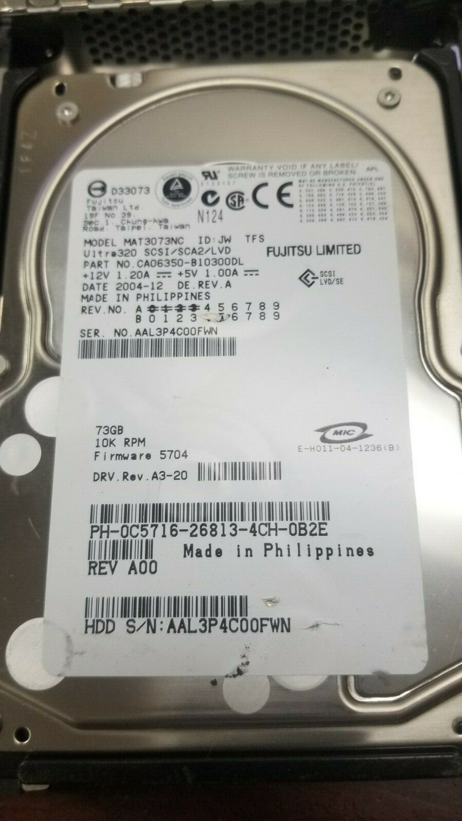 Dell C5716 Fujitsu MAT3073NC 73GB 3.5" 7200RPM U320 SCSI Hard Drive with Tray
