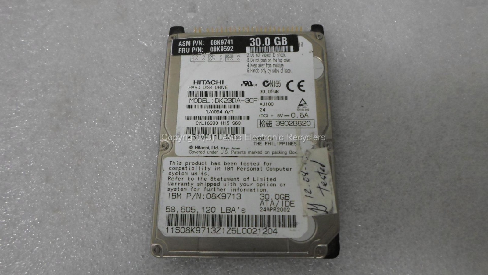 Hitachi IBM DK23DA-30F 08K9741 08K9592 08K9713 30GB 4200 RPM IDE 2.5" Hard Drive