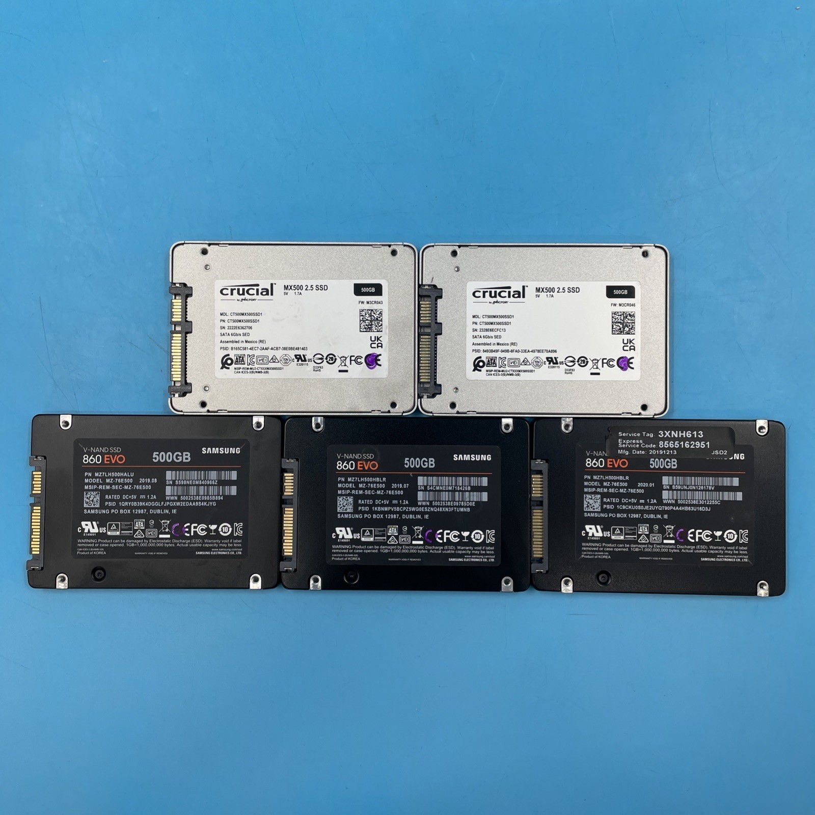 (LOT OF 5) *MIXED BRANDS* 500GB SSD 2.5" SATA Solid State Drives