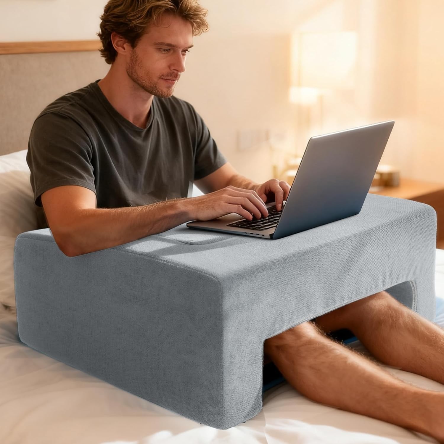 Reading Pillow Gaming Lap Desk Pillow Laptop W/ Cup Holder Pocket Foldable