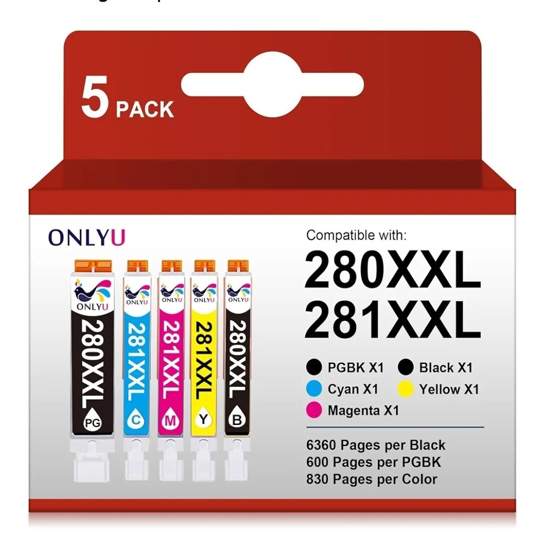 ONLYU 280XXL 281XXL Compatible for Canon Ink 280 and 281 Cartridges (5 Packs)