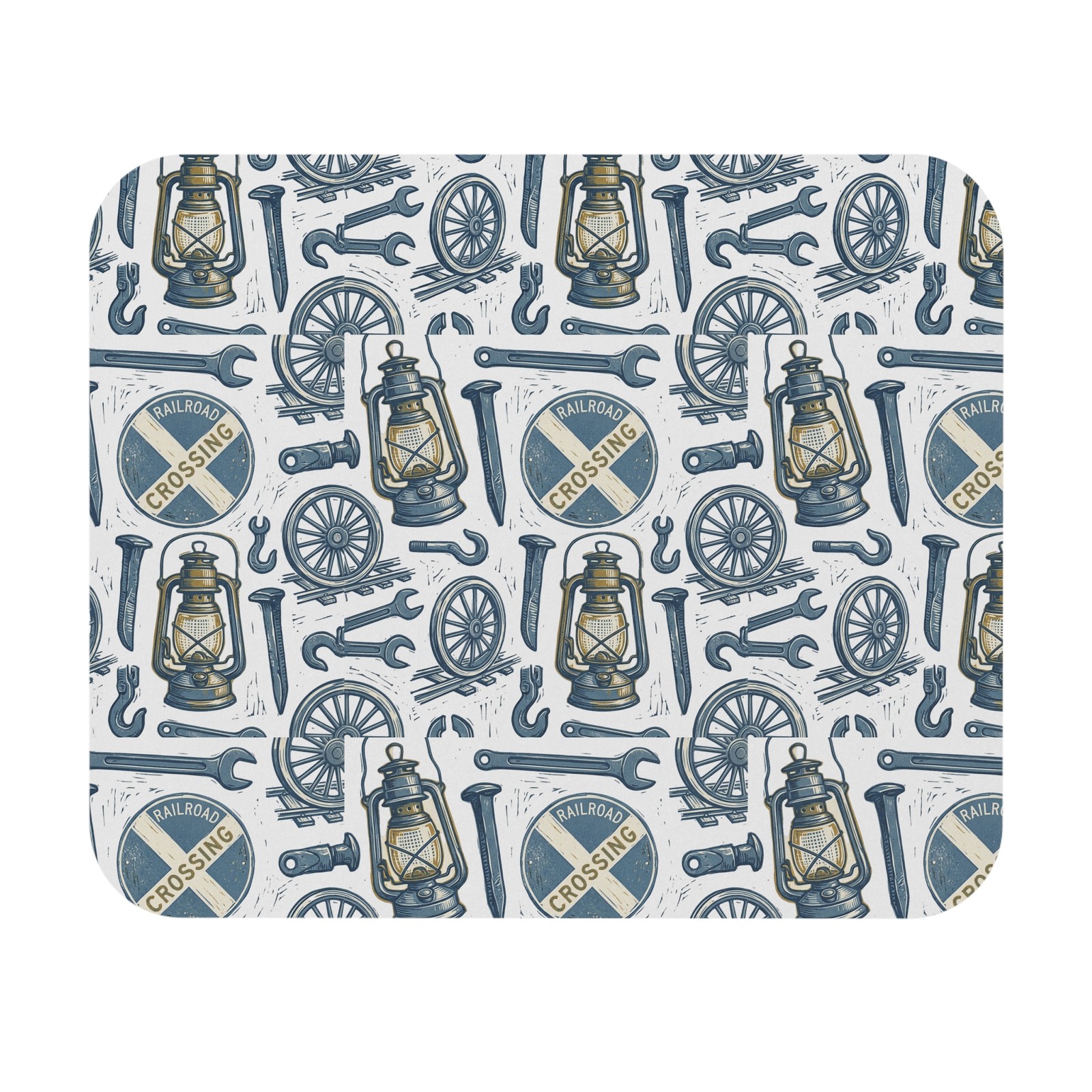 Vintage Railroad Lantern Pattern Mouse Pad | Train Crossing Tools