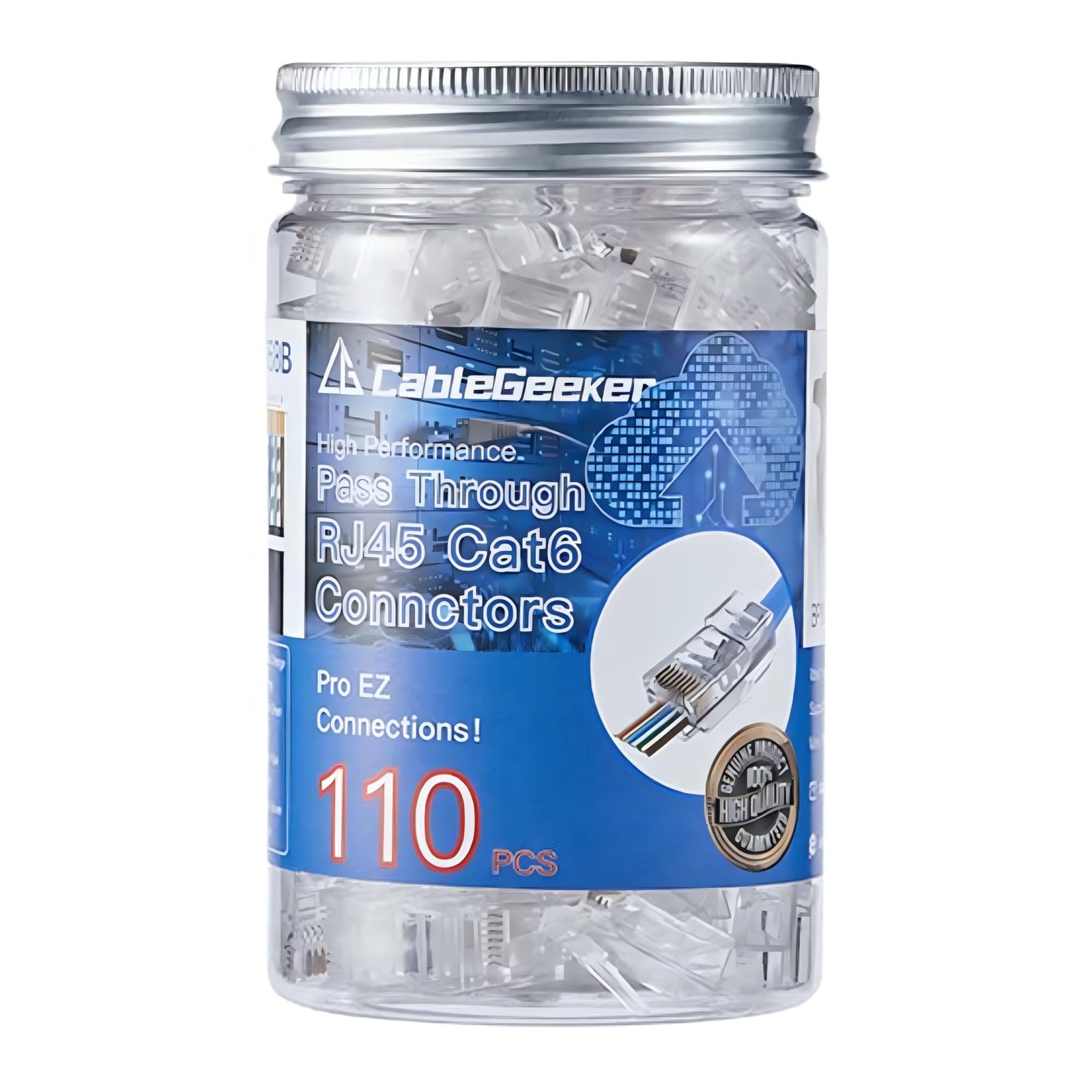 RJ45 Cat6 Pass Through Connectors 110-Pack Gold Plated 3-Prong 8P8C Plug