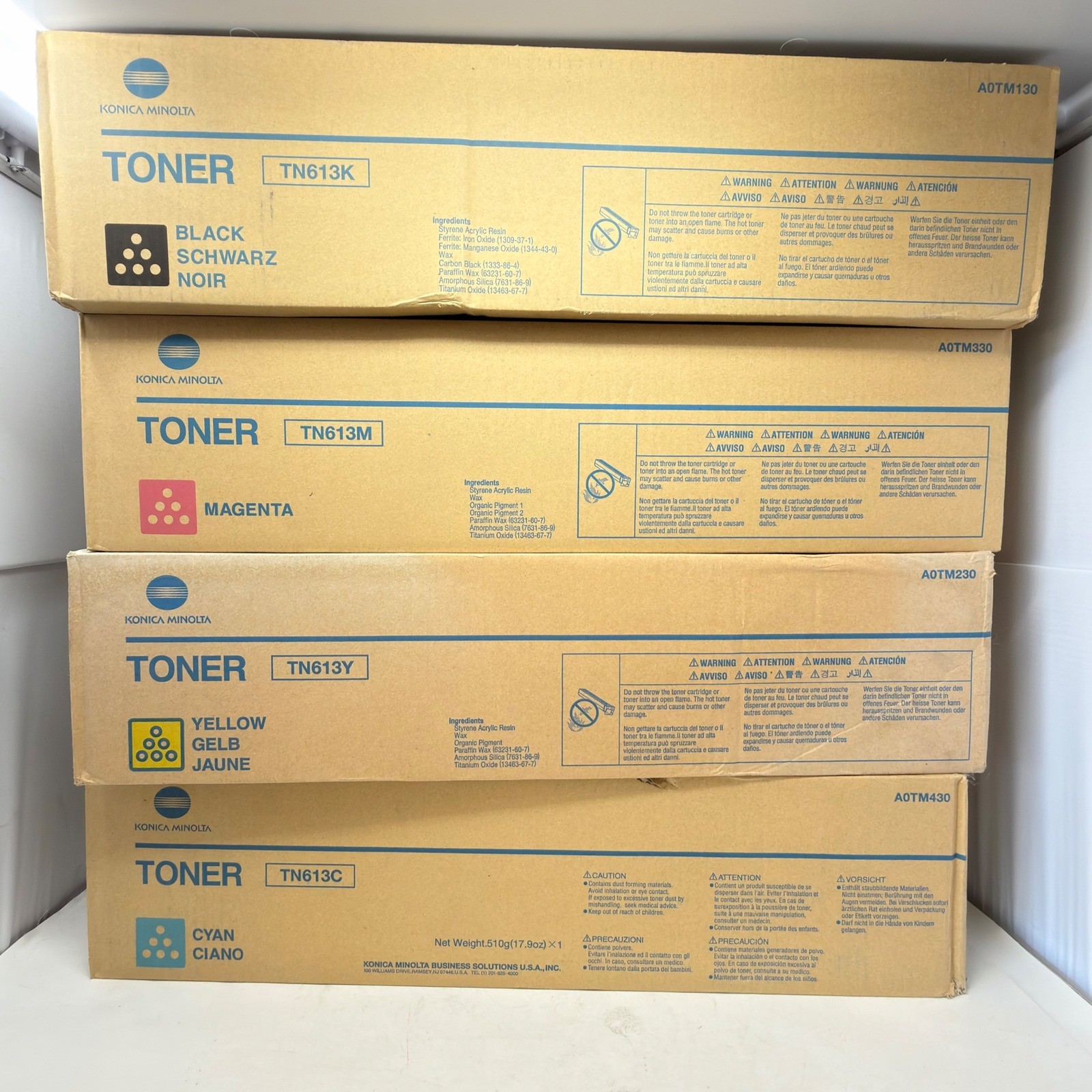 Konica Minolta TN613 Toner Set Black Magenta Yellow Cyan OEM TN613K M Y C