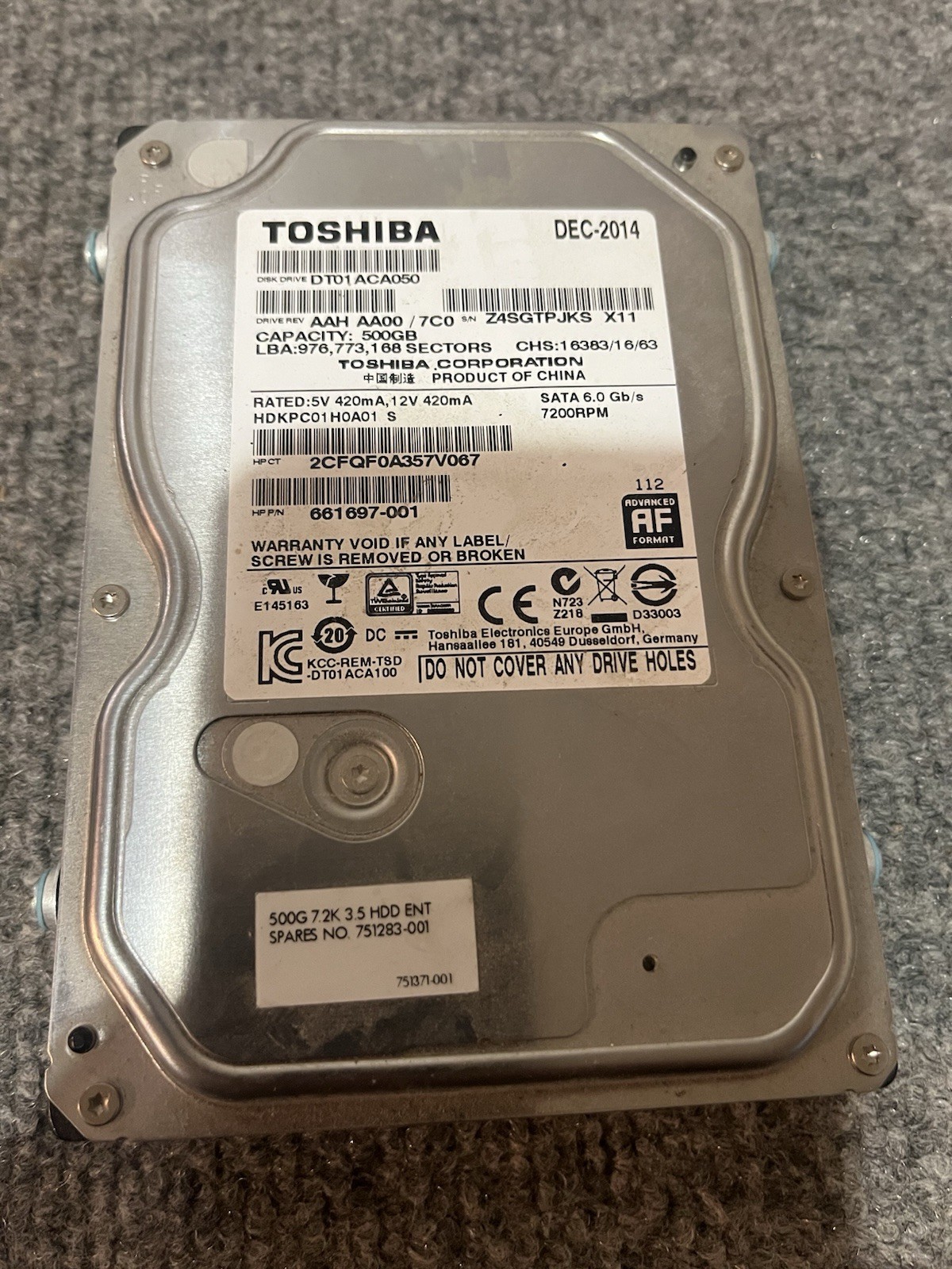 Toshiba DT01ACA050 500GB 3.5" Internal Hard Drive