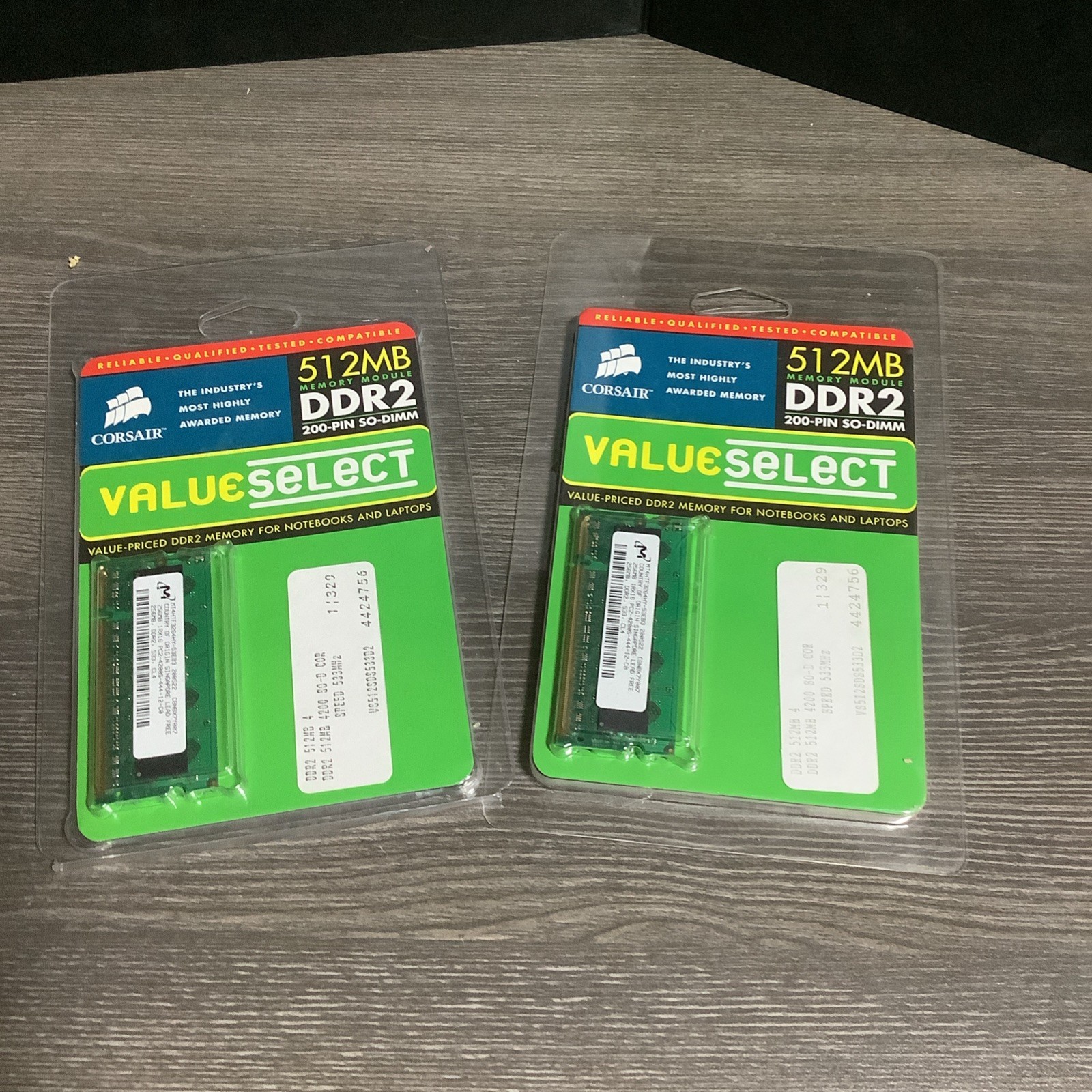 Corsair Valueselect VS512DS533D2 512MB DDR2 Memory Module Lot Of 2