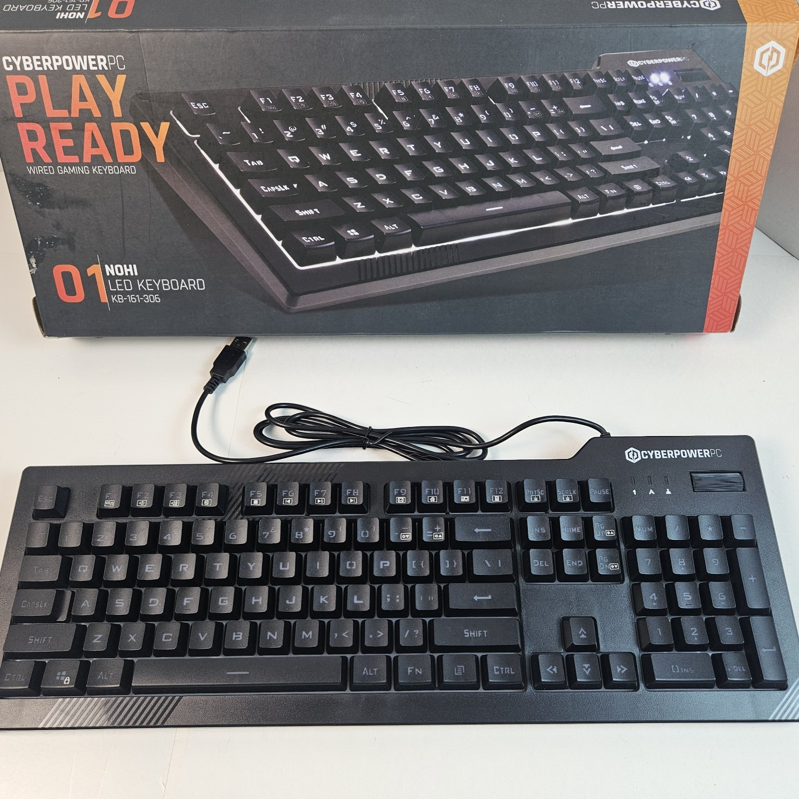 Cyberpower PC Wired Gaming Keyboard Play Ready 01 NOHI LED KB-161-306 Tested