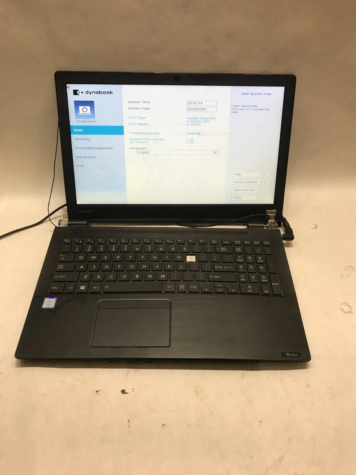 Toshiba DynaBook Tecra A50-EC 15" Intel Core i3 NO RAM NO HDD/OS For Parts - DW