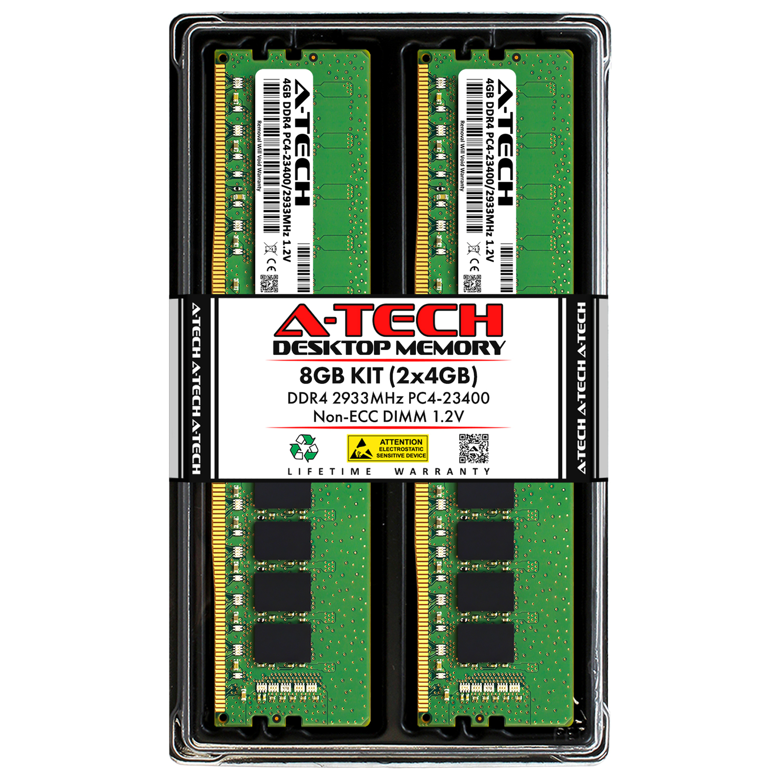 A-Tech 8GB 2x 4GB PC4-23400 Desktop DDR4 2933 Non-ECC DIMM 288-pin Memory RAM