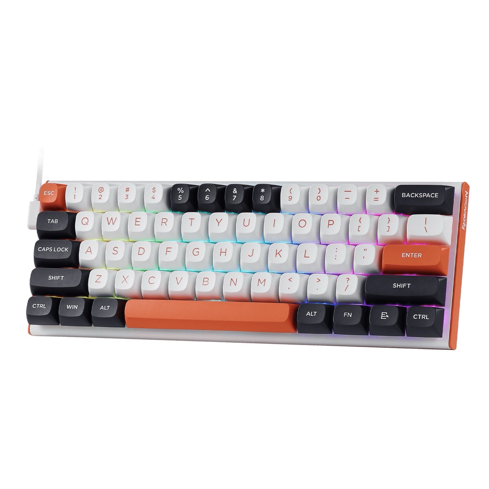 White/Orange Red Dragon Kumara K683 M61 Wired Mechanical Gaming Keyboard LED