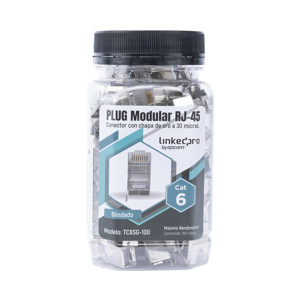 LinkedPRO TC6SG100 100 Pieces Bottle with Modular Plug RJ45 Cat6 Shielded, 30