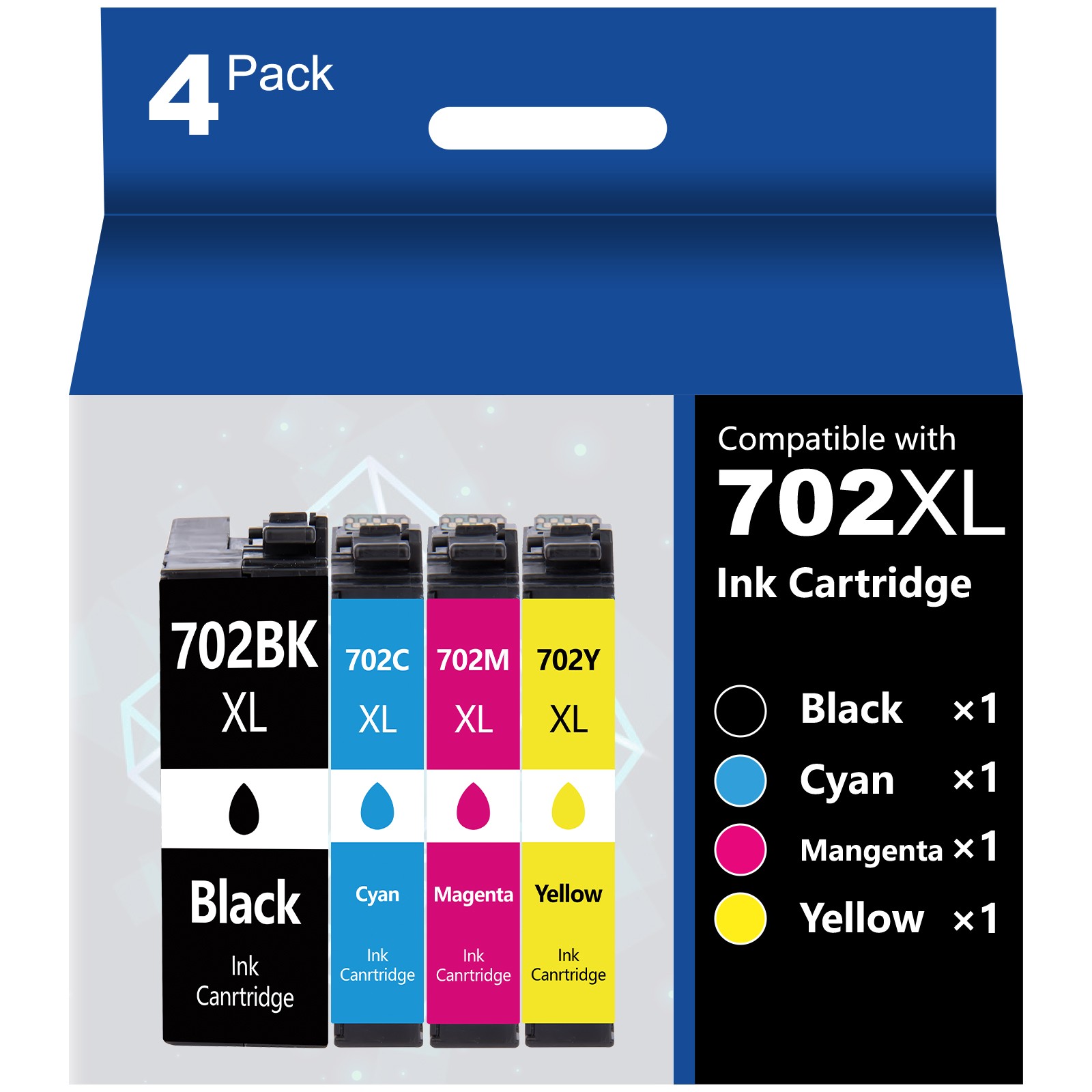 4PK 702XL T702XL Ink Cartridges for Epson WorkForce Pro WF-3720 WF-3730 WF-3733