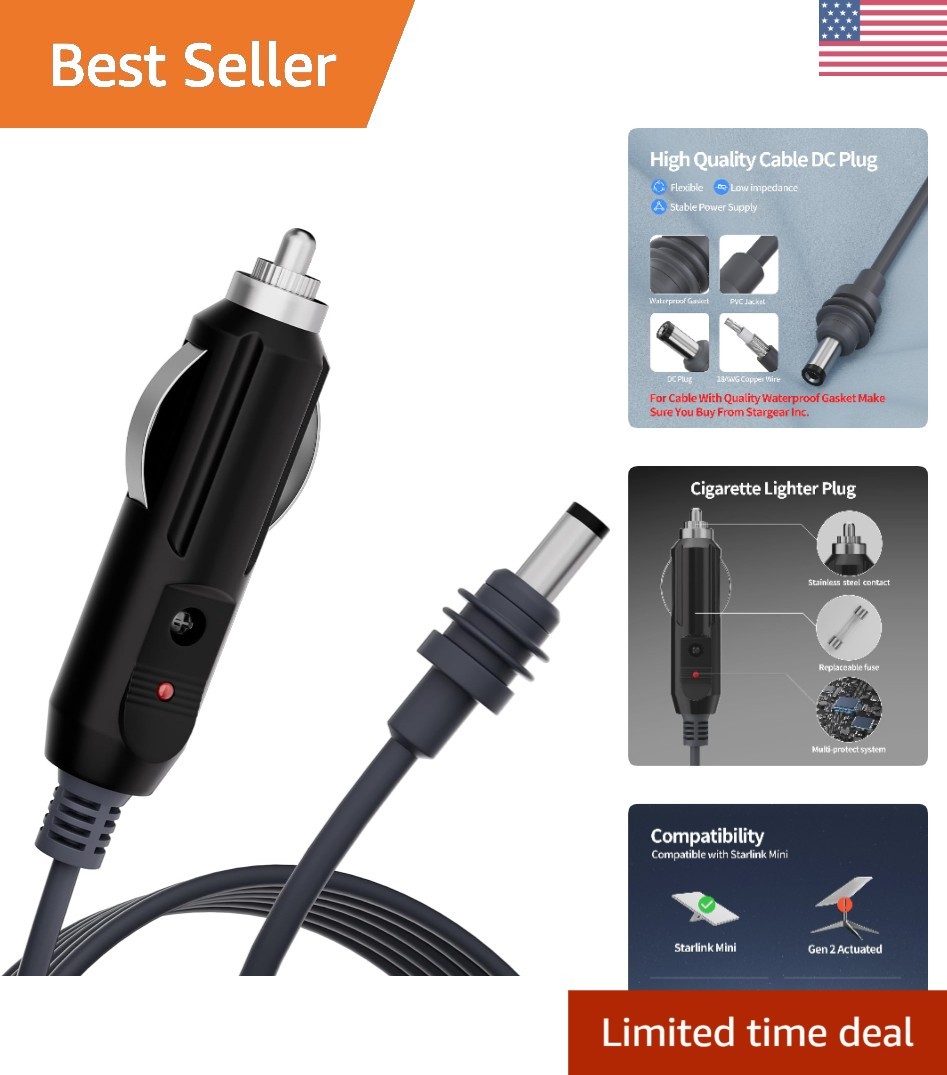 Reliable 10FT Starlink Mini Cigarette Lighter Charger - Fast Charging 12V-24V