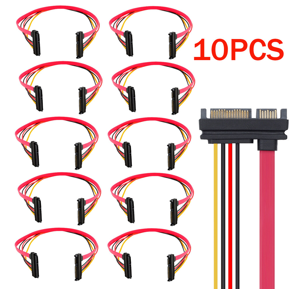 10PCS 15+7 Pin SATA HDD Extension Cable Data+Power Male to Female, 19" / 50cm US