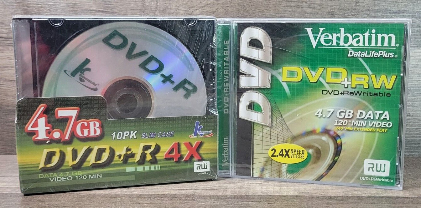 New-KHypermedia DVD+RW 10Pk 4X 4.7GB 120Min+ 1 Verbatim W/Cases-Rewritable