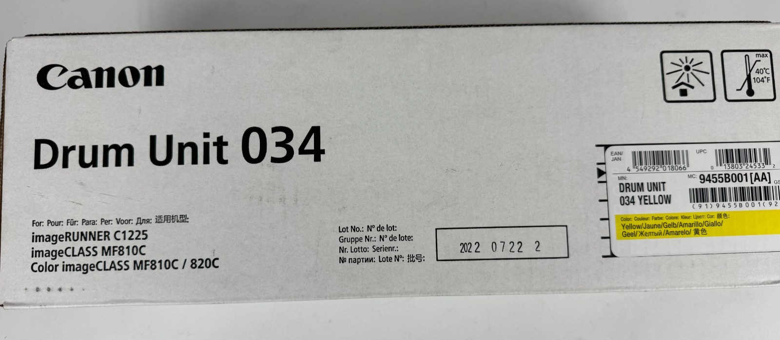 Canon Drum Unit 034 Yellow 9455B001 Genuine New Sealed