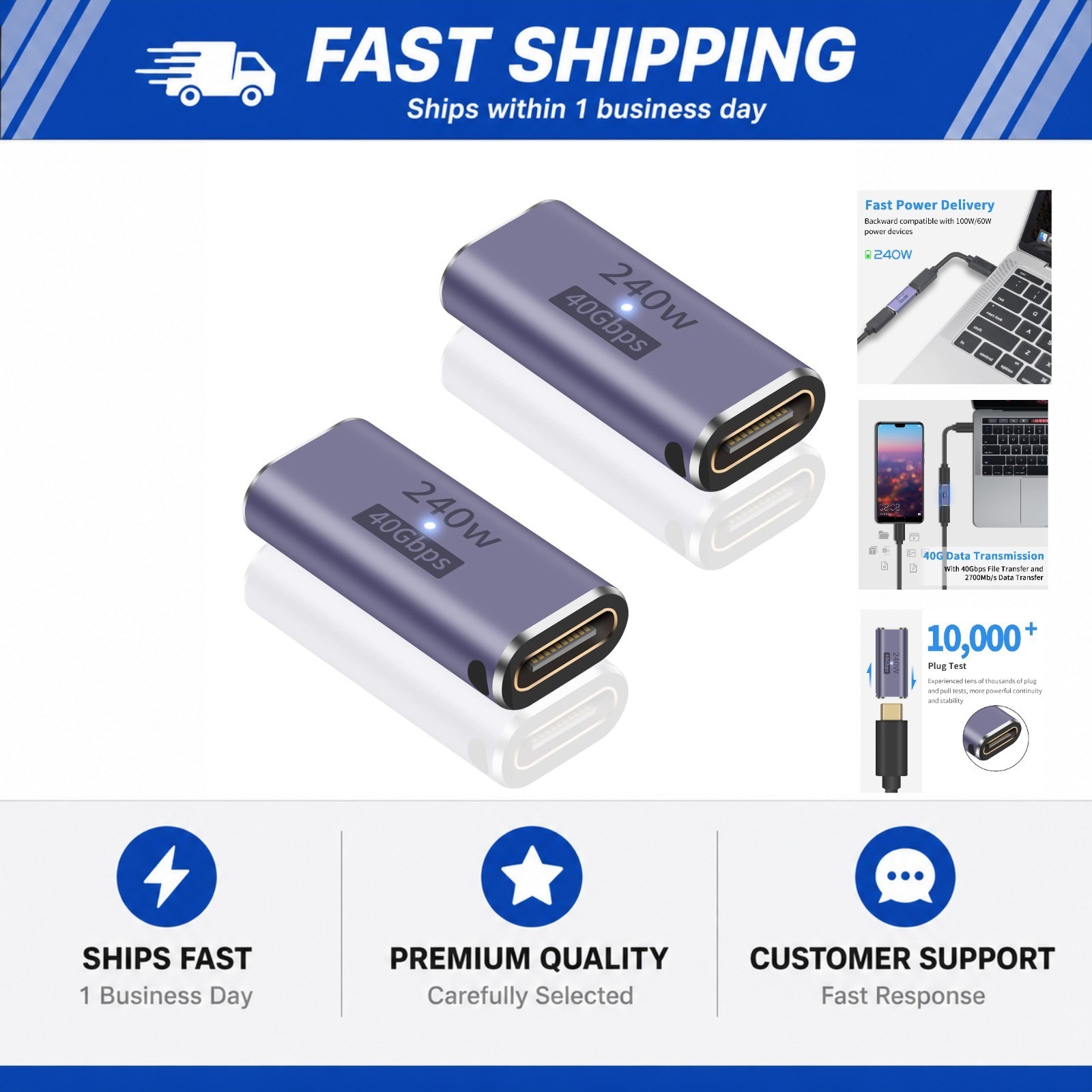 Poyiccot 240W USB C Coupler (2 Pack), USB C Female to Female Adapter Extender