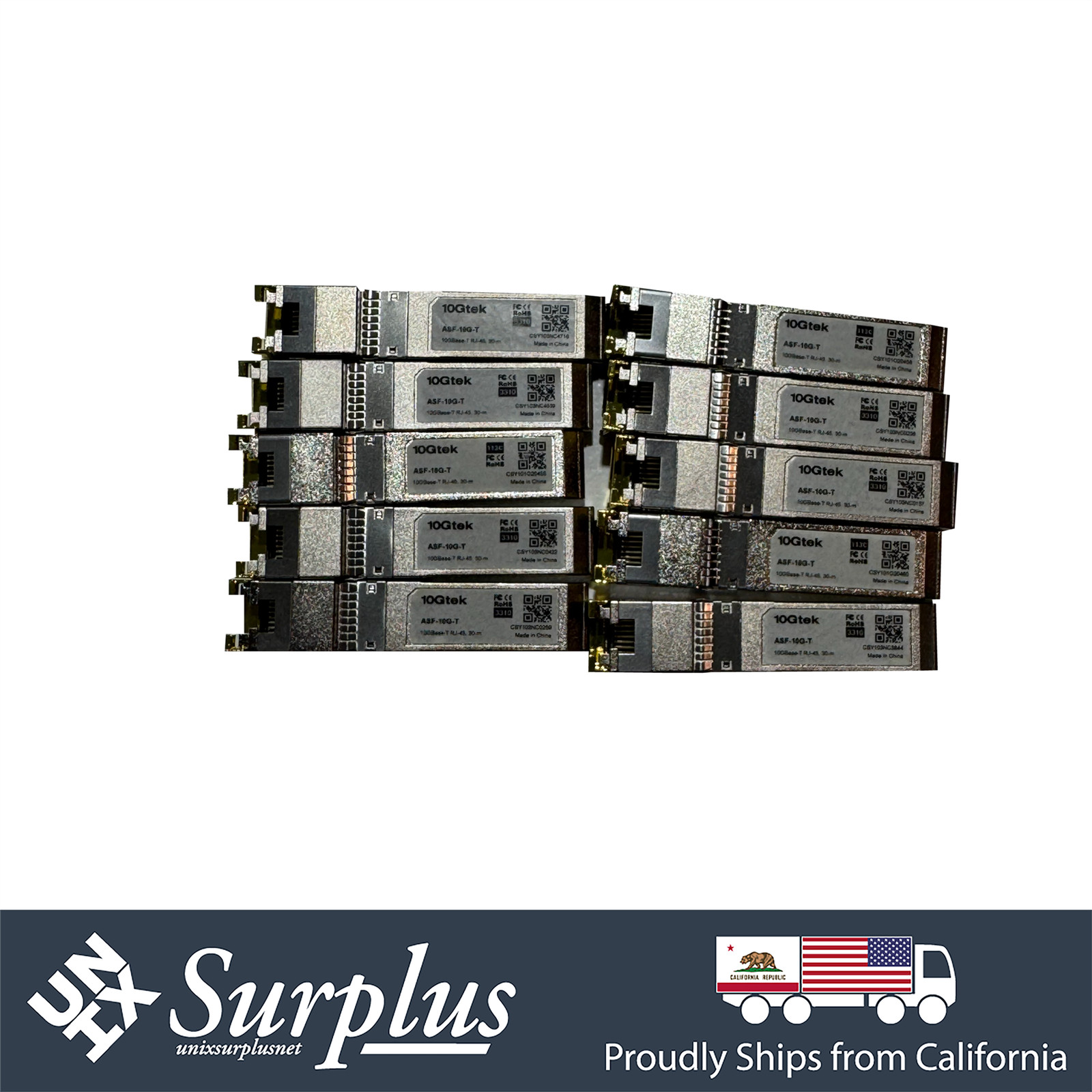 LOT of 10 10Gtek 10GBase-T SFP+ to RJ45 Copper Transceiver Module Cat6a/7 30M