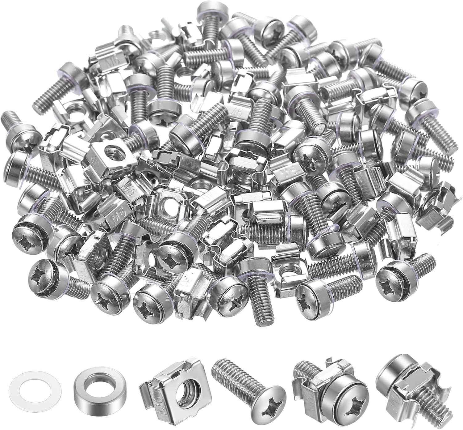  110 Pcs/55 Set Rack Mount Screws and Cage Nuts for Server M6x20MM, silver