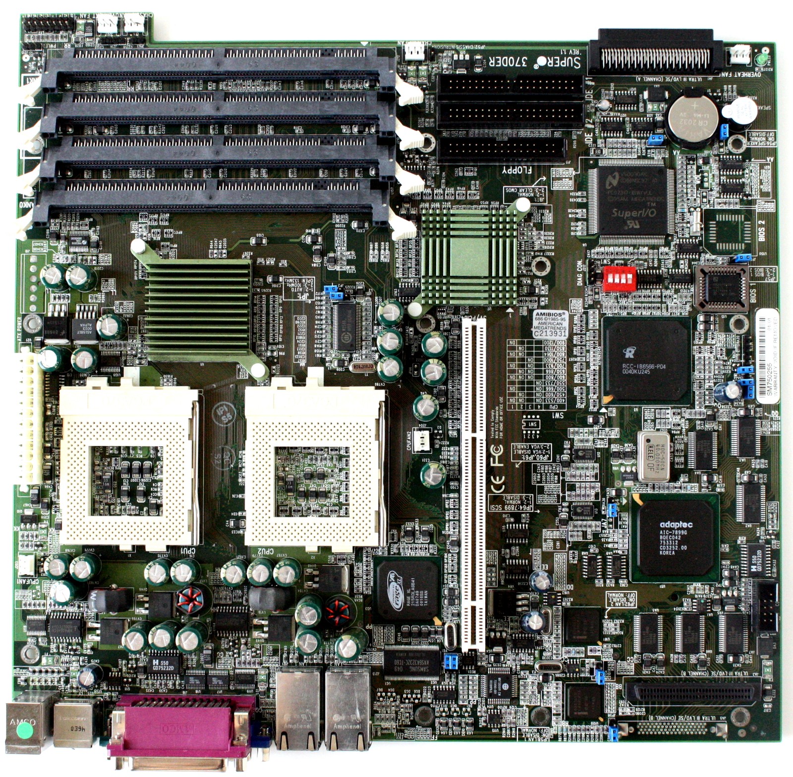 Motherboard, supermicro 370der,  rev.1.1, dual skt 370, scsi 68 pin