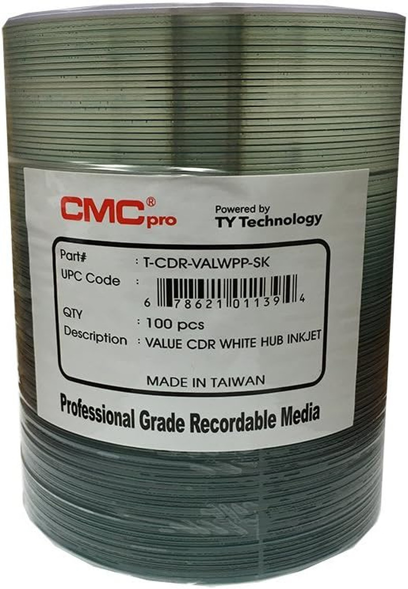 100 CMC Pro - Powered by TY Valueline 48X CDR 80Min 700MB White Inkjet Hub