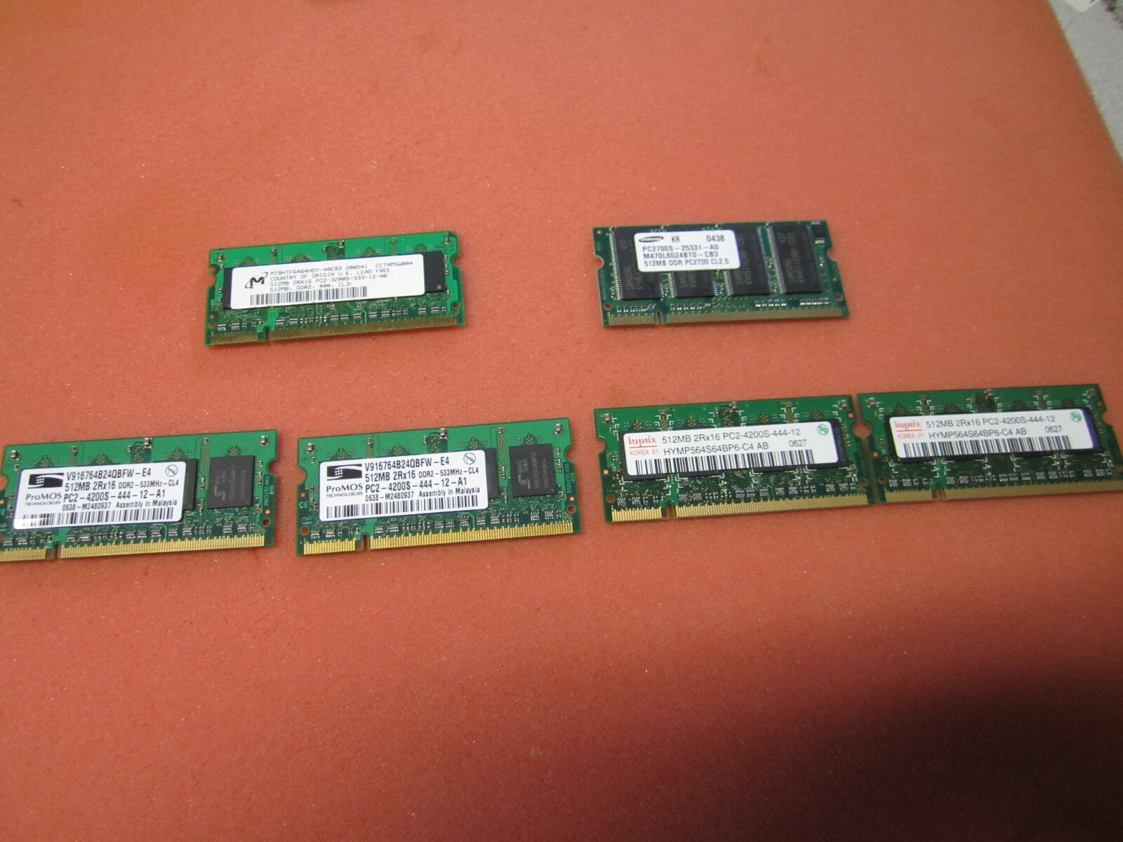 6 x 512MB Memory Card By M DELL, SAMSUNG, PROMOS, HYNIX