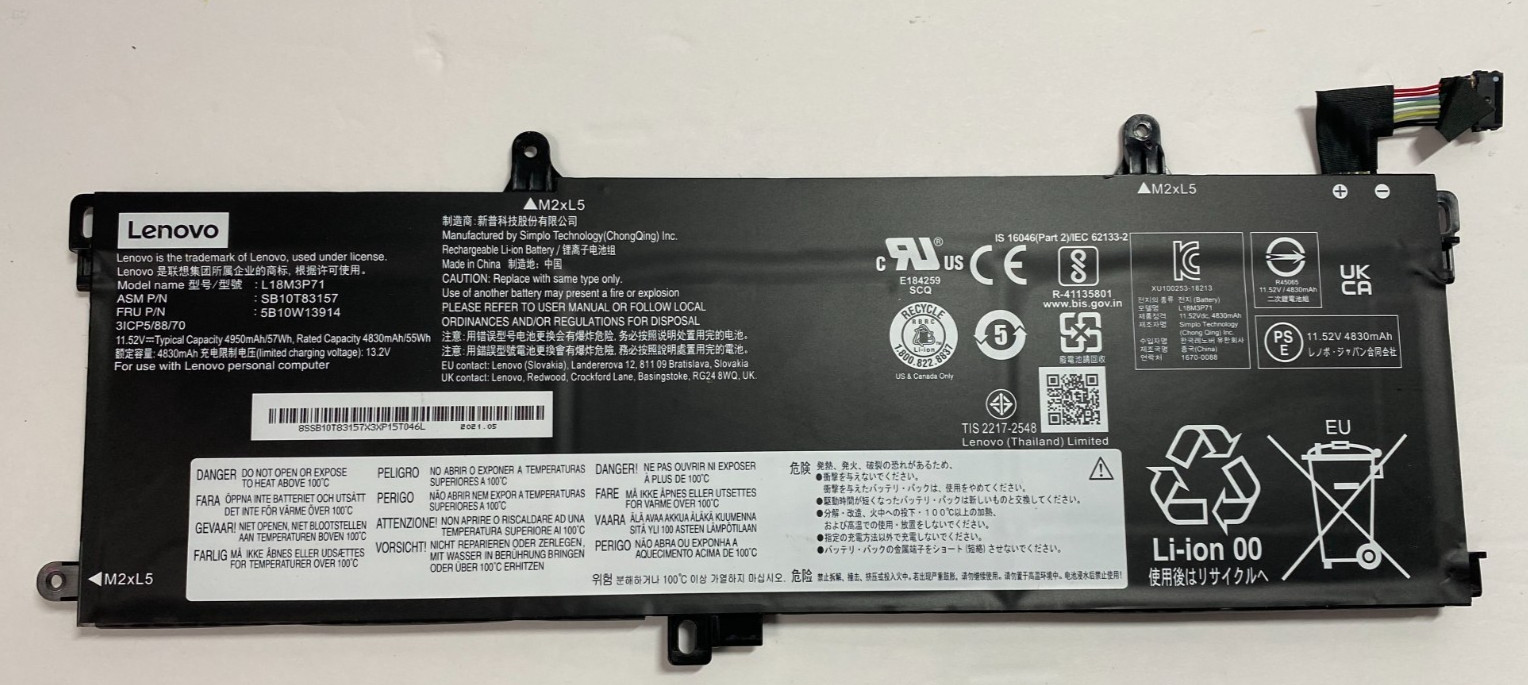 Genuine Lenovo ThinkPad T15 Battery 11.52V 4950mAh 57Wh L18M3P71 5B10W13914