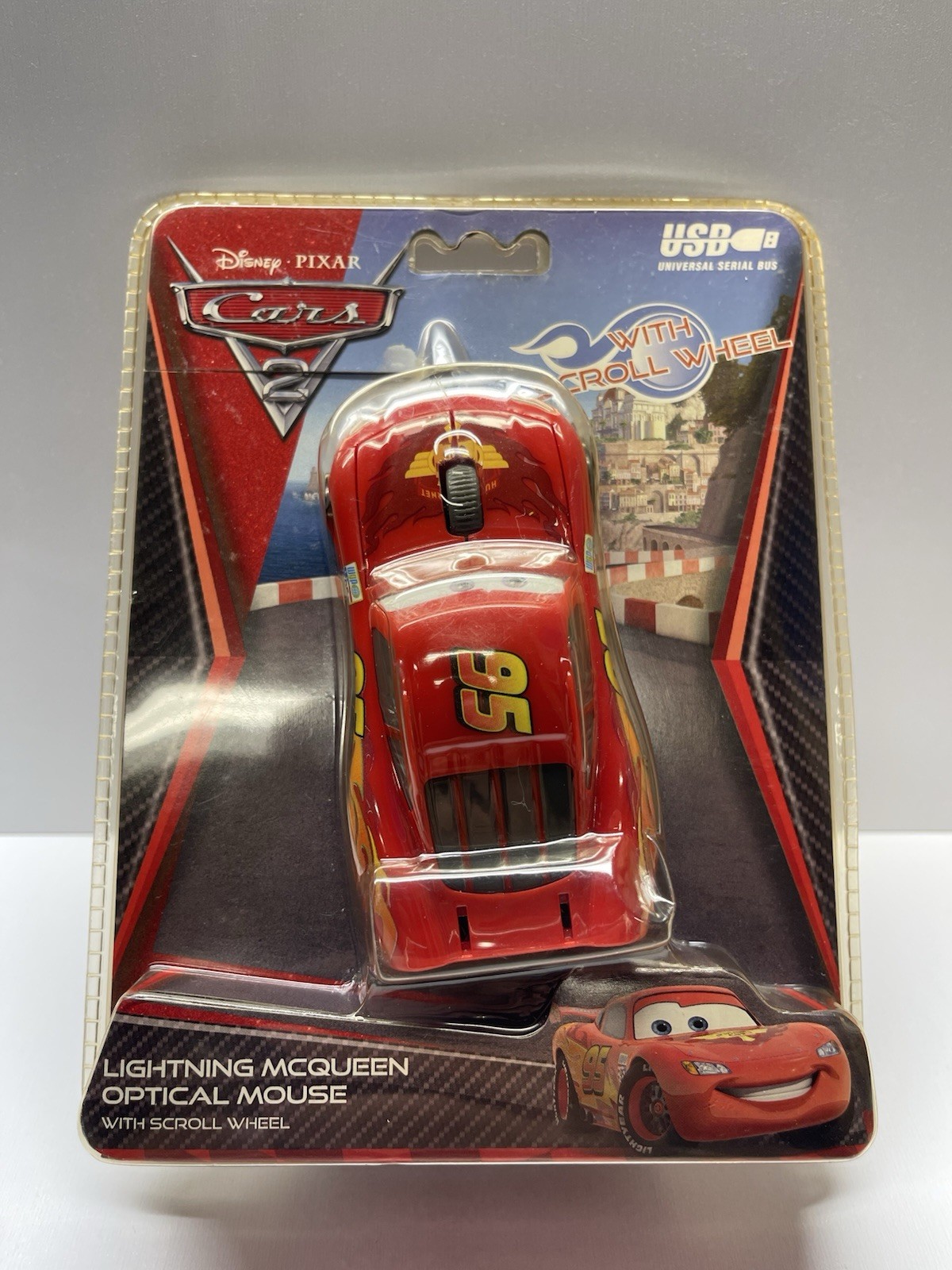 Disney Pixar Cars 2 Optical Mouse Lightning McQueen  USB With Scroll Wheel