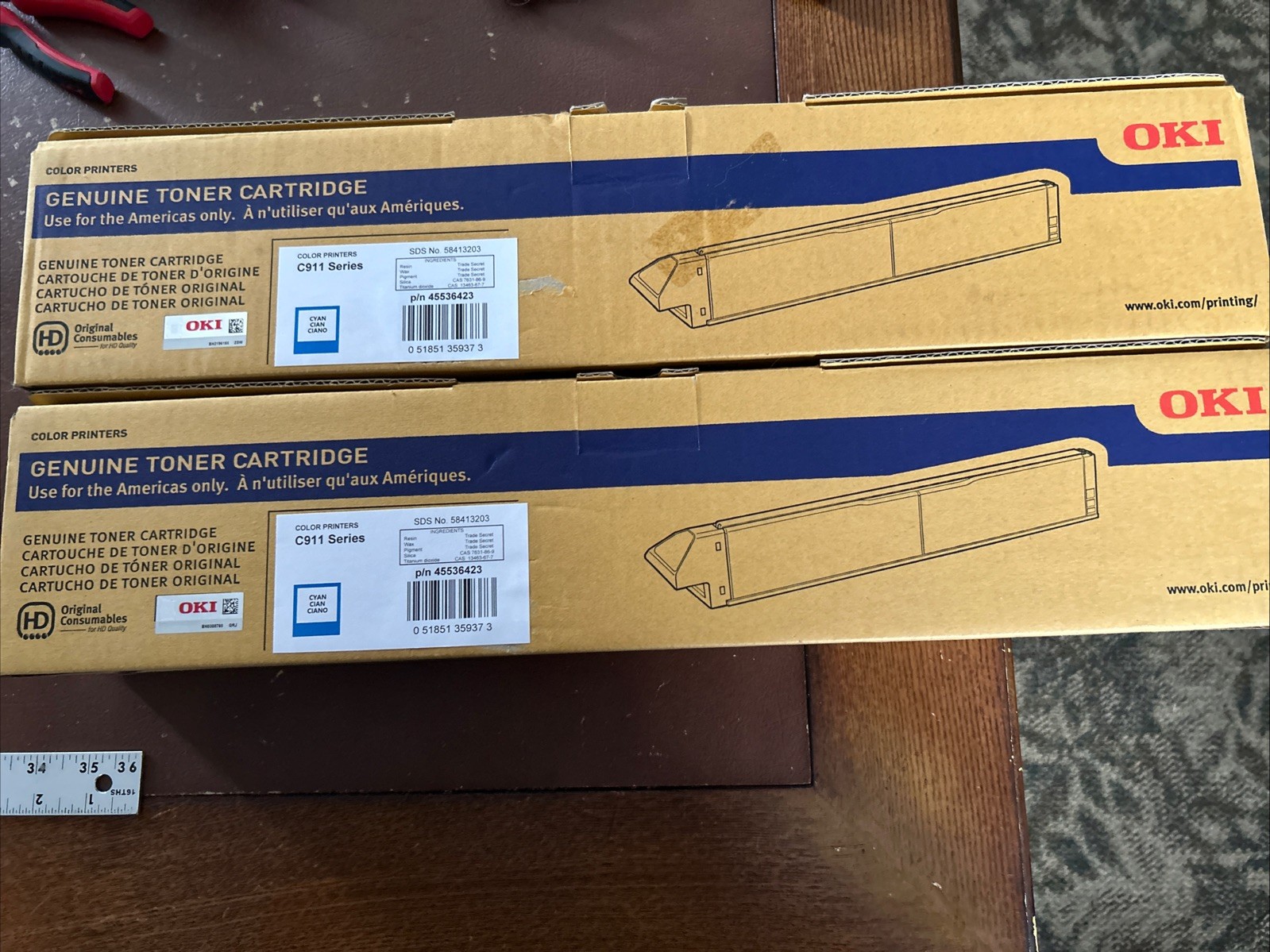 Genuine Okidata OKI Toner Cartridge CYAN 45536423 C911 New Open Box LOT OF 2 TWO