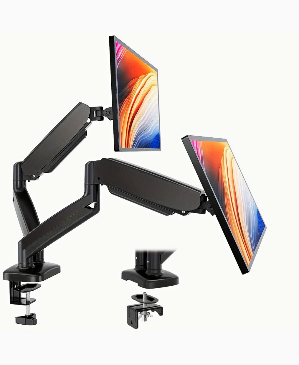 Dual Monitor Gas Spring Desk Mount Arm 13-32 in VESA 75x75/100x100 Black
