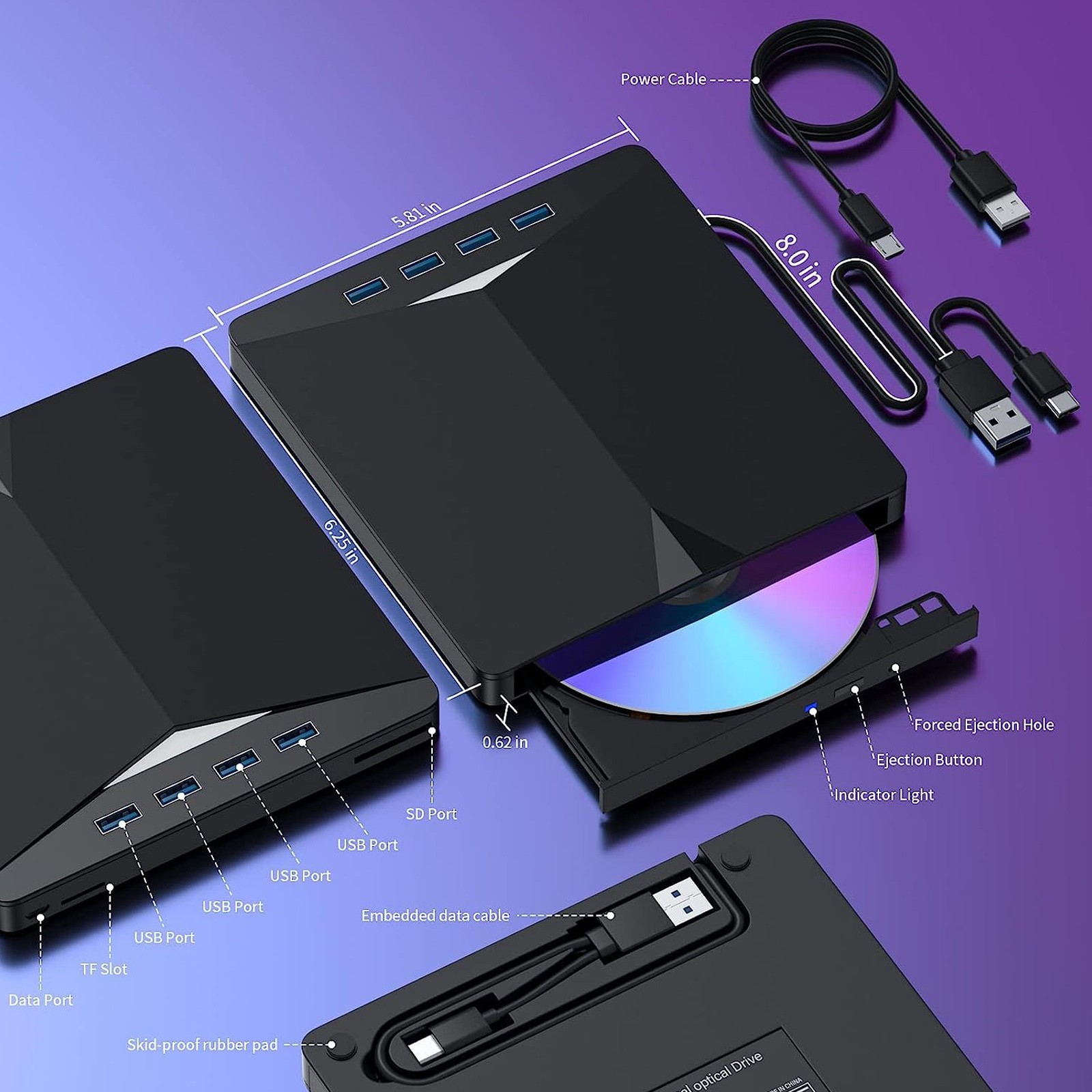 7 IN1 BD Burner External Drive Blue Ray Burner BD-RW BD DVD RW Disc Writer E4