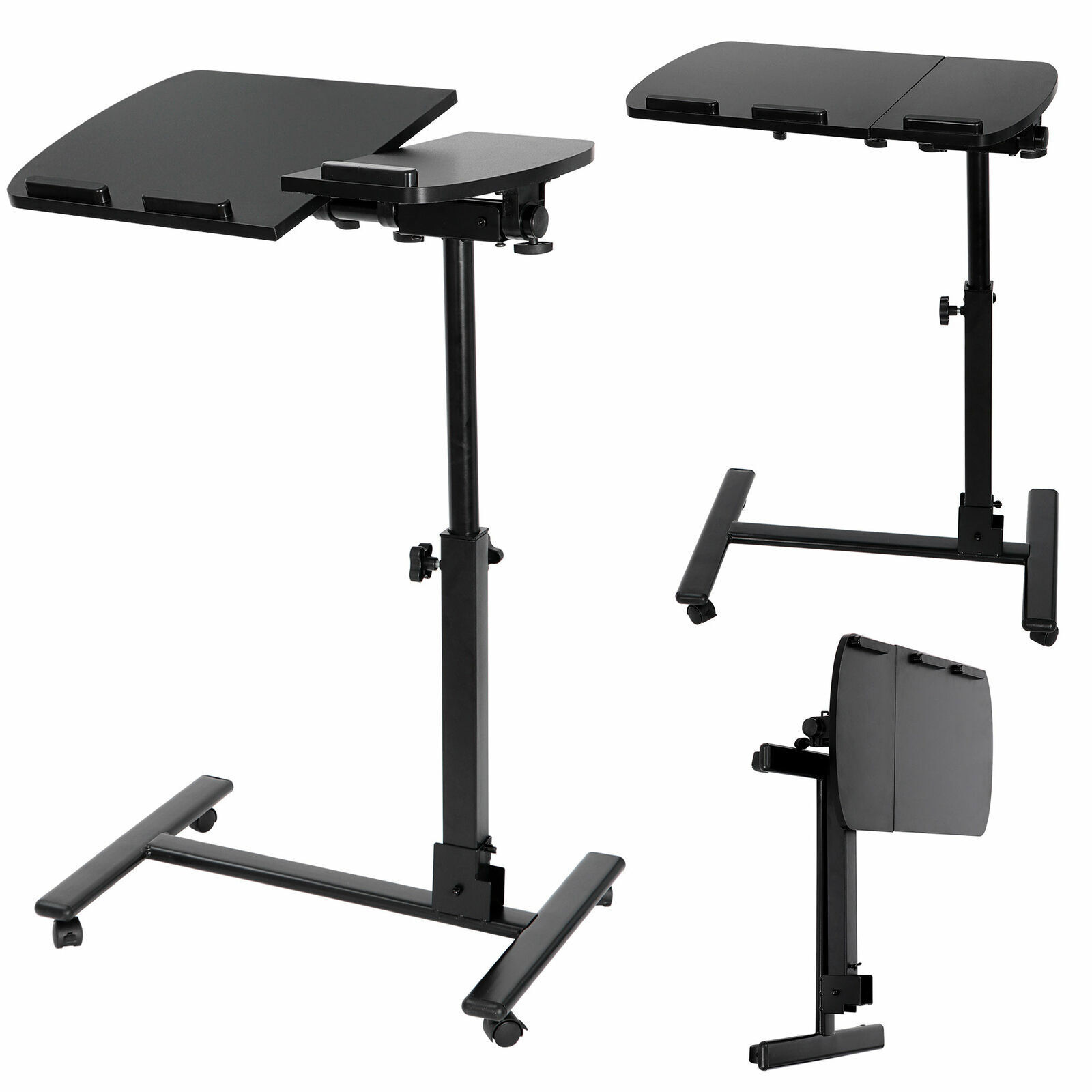 Adjustable Height Angle Rolling Laptop Desk Stand Table Tilting Top Movable