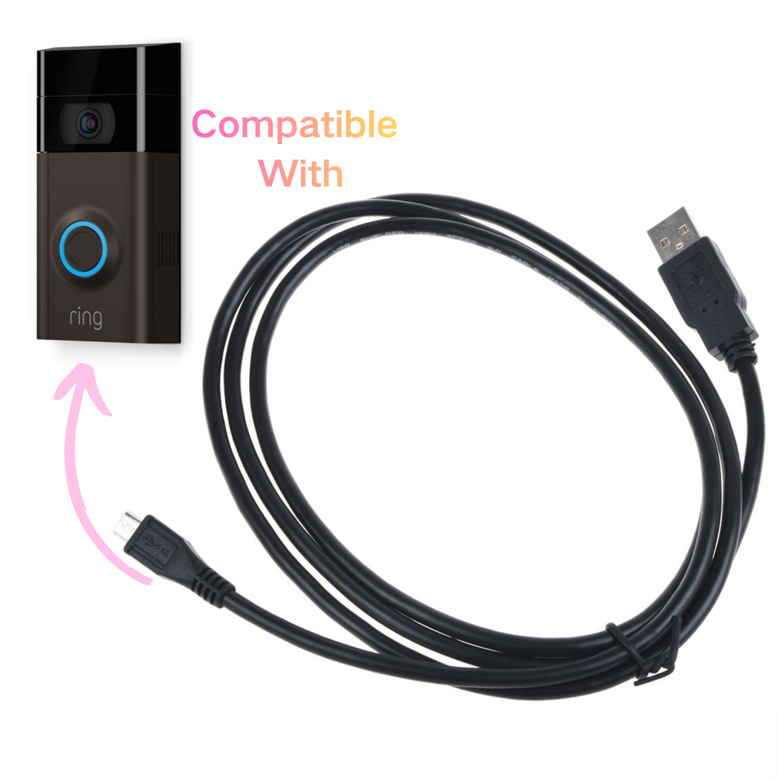 USB Charger for Ring Enabled Ring Video Doorbell 2/3/Plus / 4 (2020 Release)