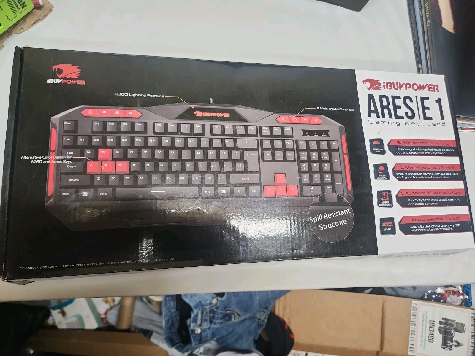 Ares E1 Spill Resistant Gaming Keyboard Full Size w/ Multimedia Keys + Num Pad