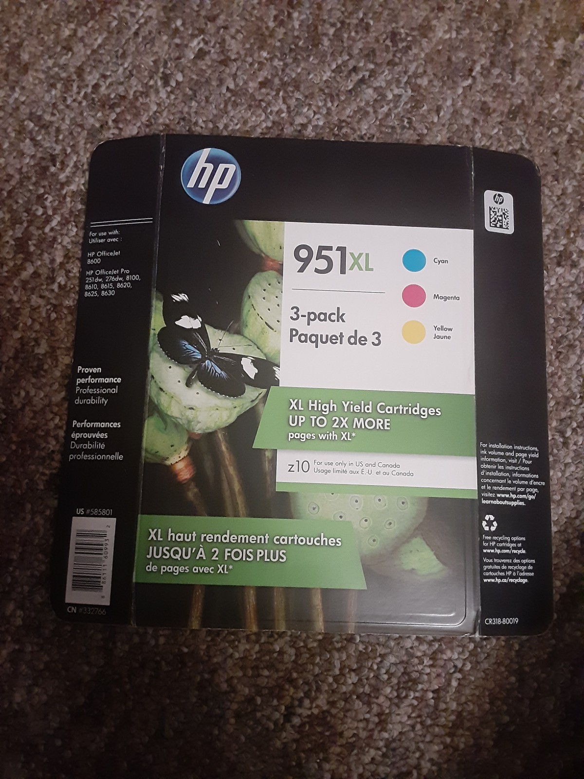 Genuine OEM HP 951XL Ink Cartridges Cyan Magenta Yellow 3-Pack Expired 07-2021