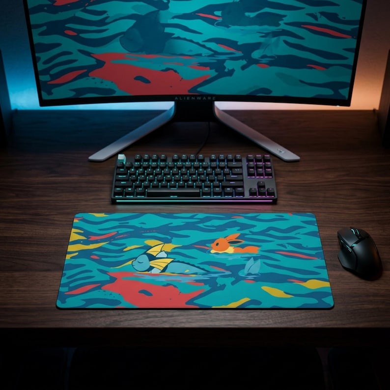 Cute Eevee Vaporeon Desk Mat | Large Gaming Mouse Pad | Pokemon Accessories