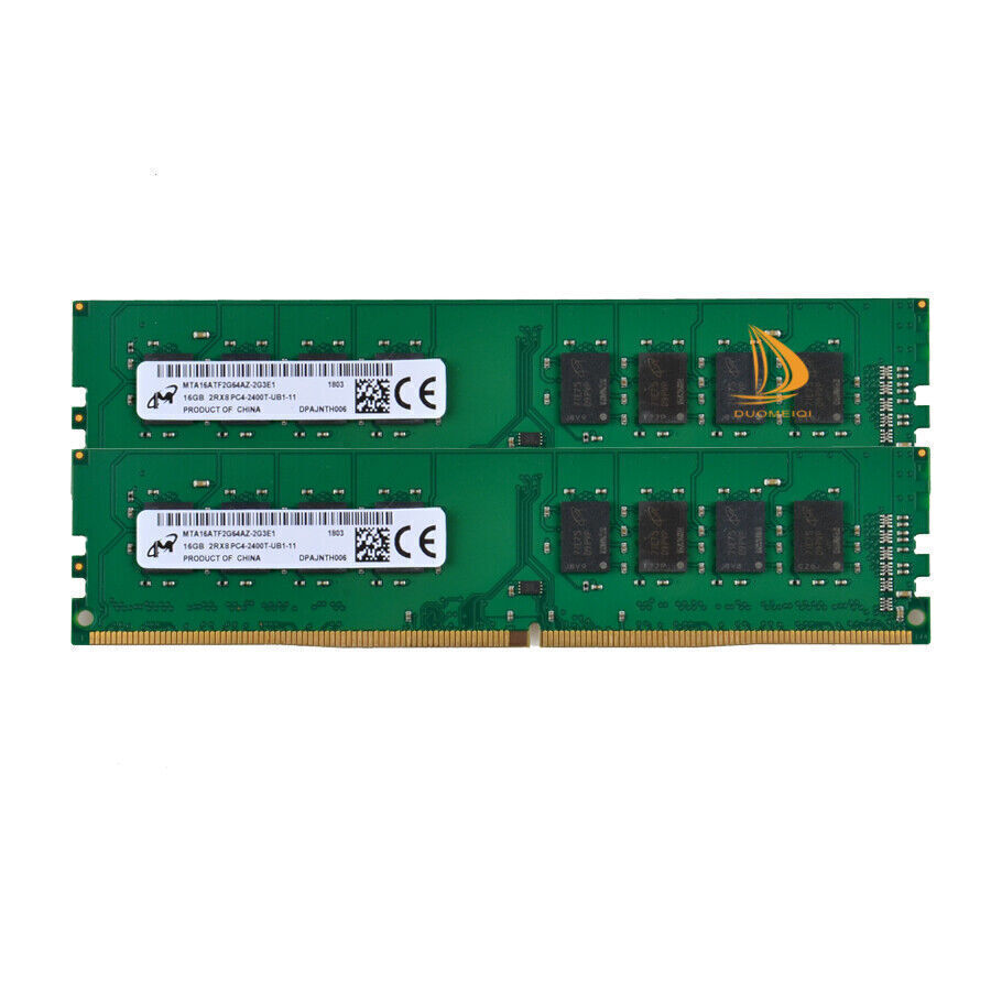 32GB Micron 2x 16GB 2RX8 PC4-2400T DDR4 19200MHz 1.2V UDIMM Desktop Memory RAM &