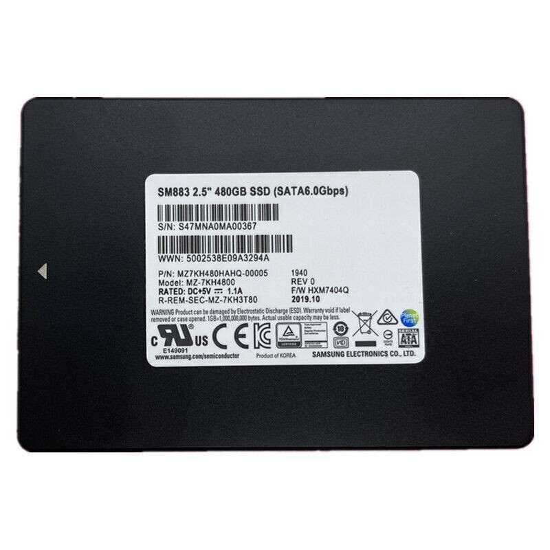 Samsung SM883 480GB SSD 2.5" SATA 6.0Gbps Solid State Drive MZ7KH480HAHQ-00005