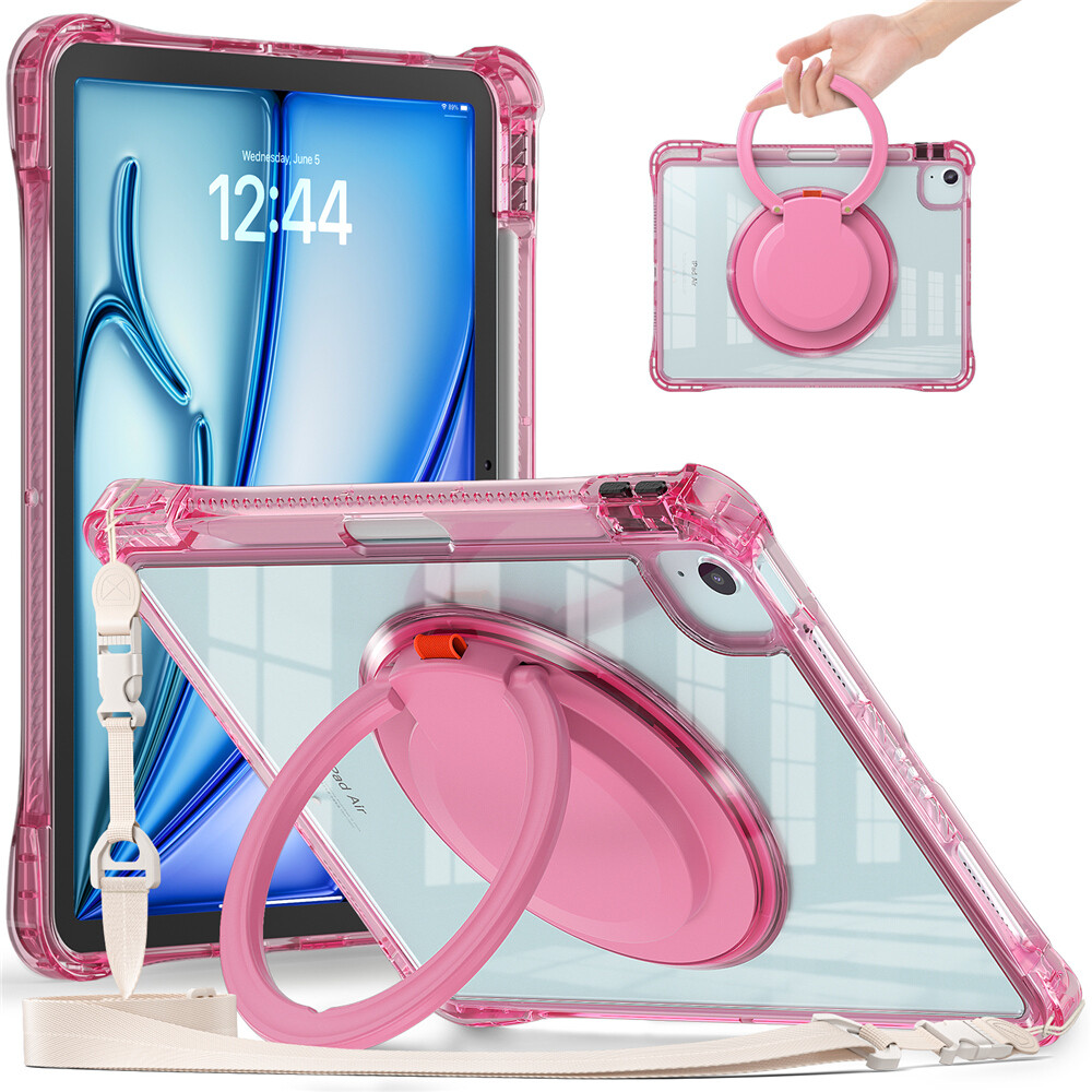 Fr iPad 8/9/10/11th Gen Air Pro 11" 13" 2025 Rotate Ring Stand Case Clear Cover#