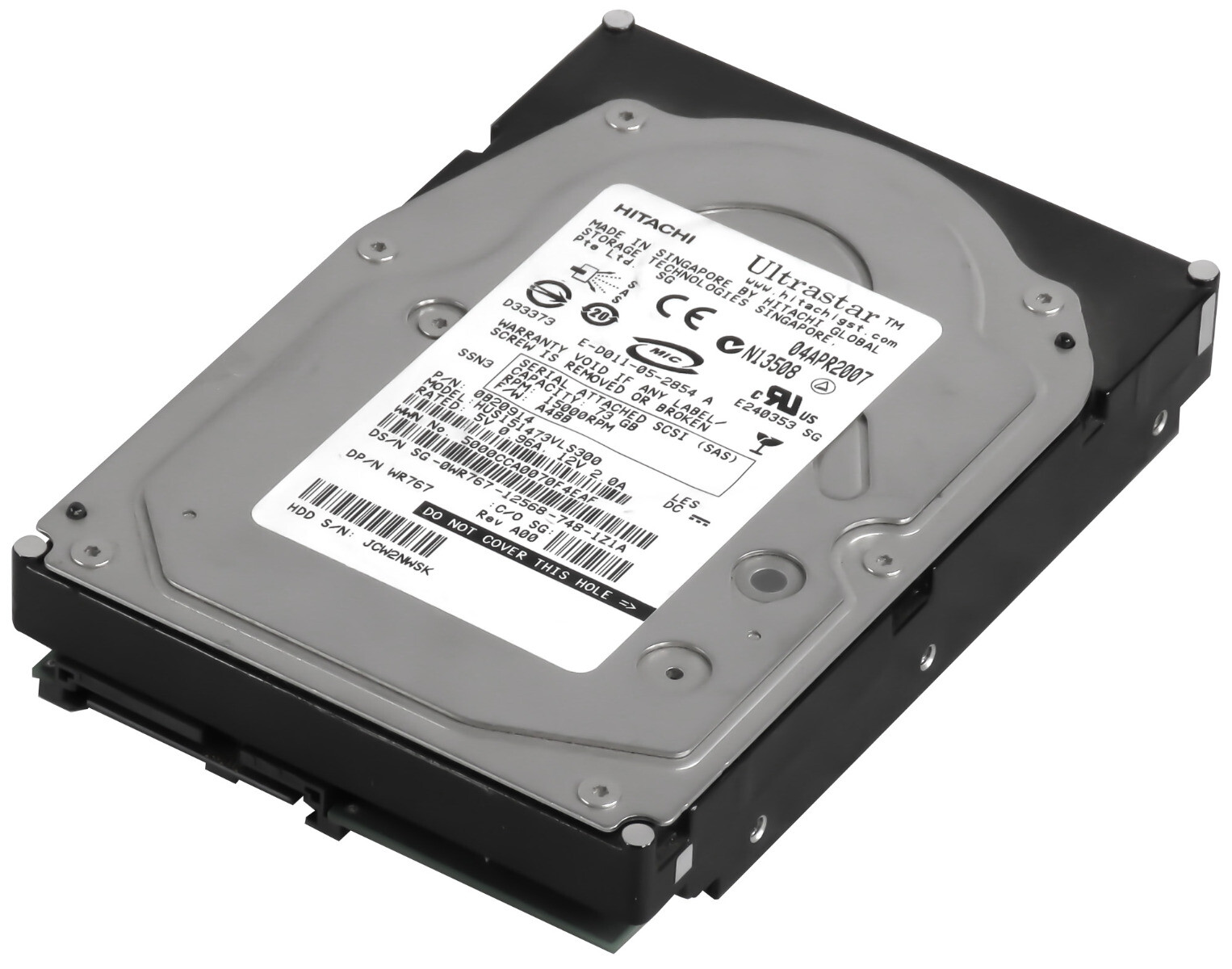 HARD DRIVE DELL 0WR767 HUS151473VLS300 73GB 15K 16MB SAS 3.5" 