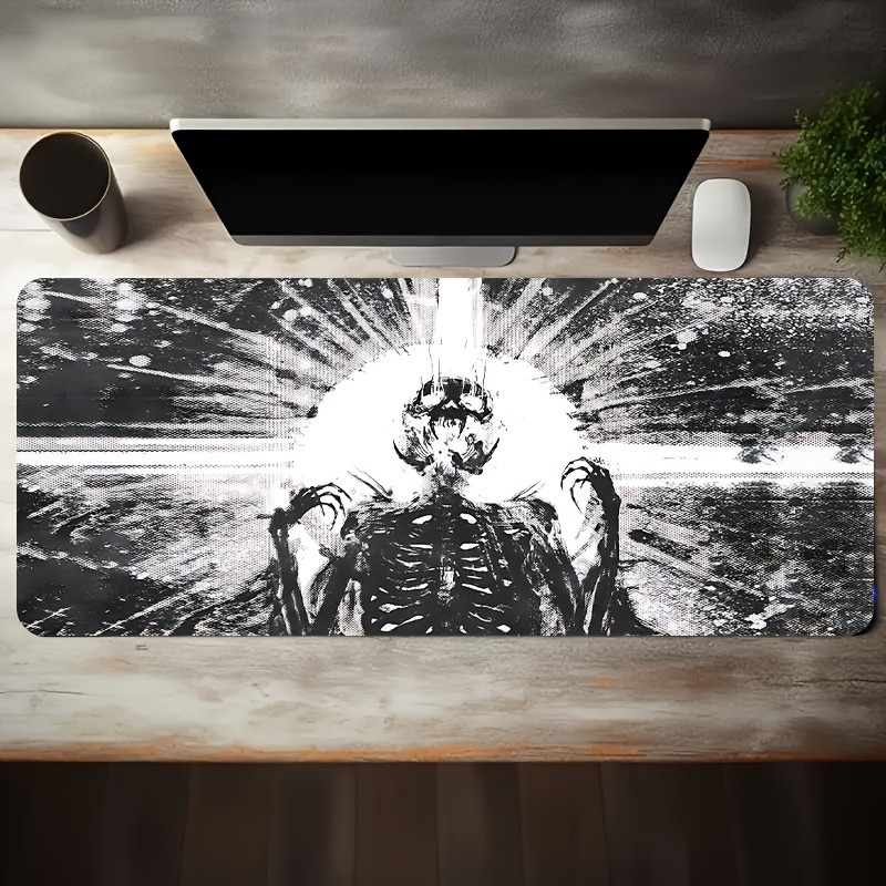 1 Large Electronic Sports Game Mouse Pad, Black and White Skull Radiation Patt