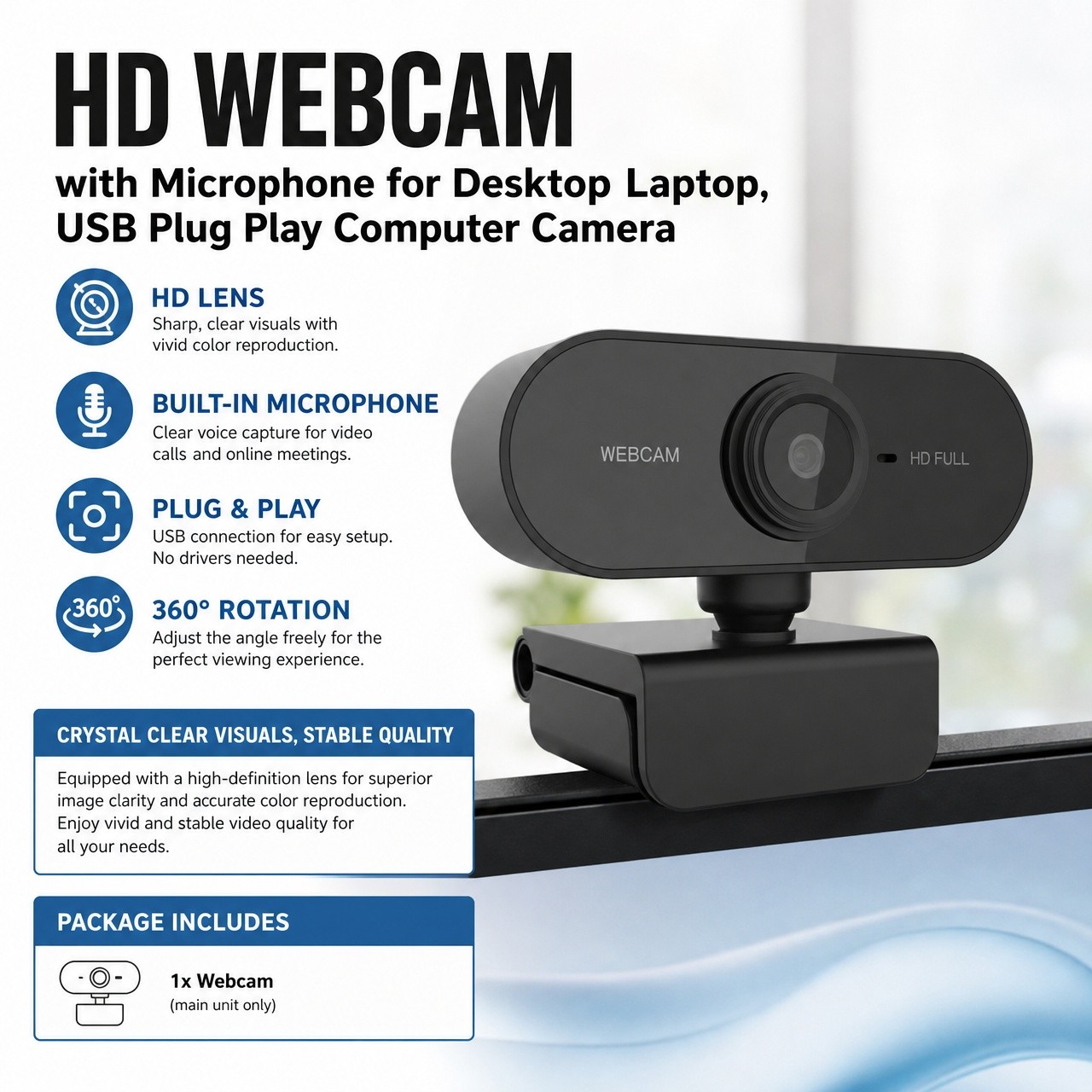 High Definition Web Camera with Wide Angle Lens , Compatible With Most Computers
