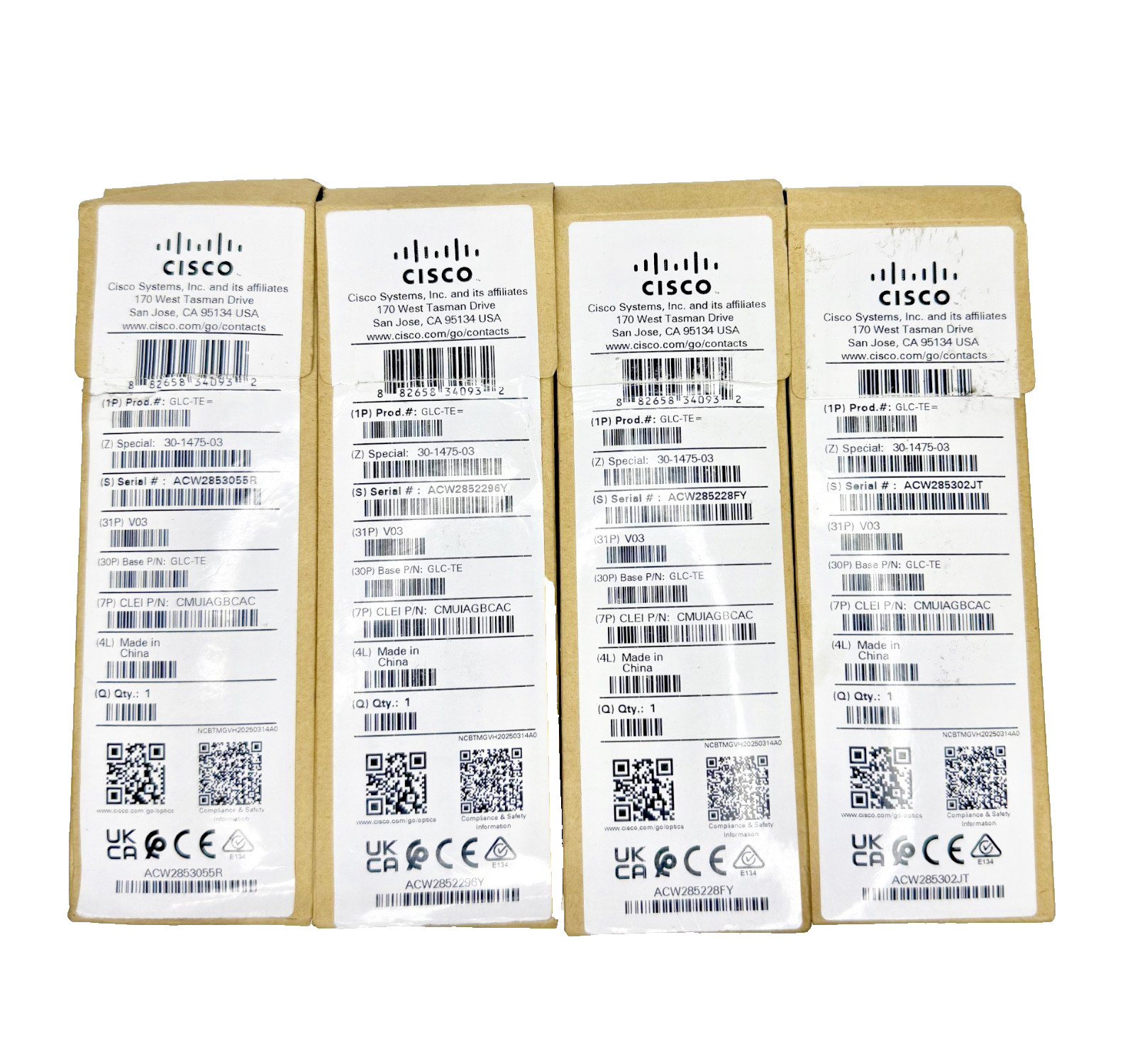 (Lot of 4) Genuine Cisco GLC-TE 1000BASE-T SFP Copper Transceiver Module RJ-45
