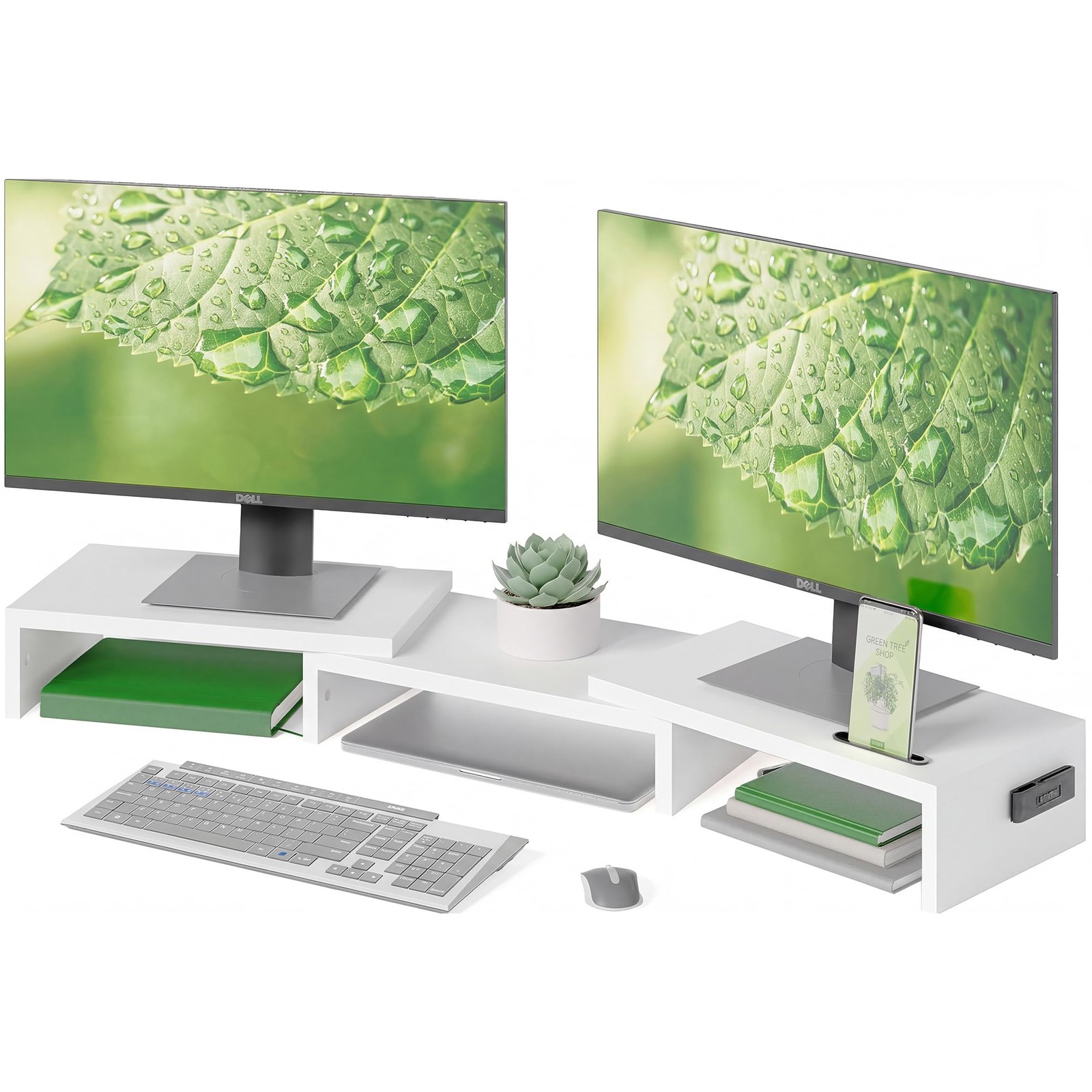 BONTEC Dual Monitor Stand Riser, Adjustable Length & Swivel 42.5 in, White