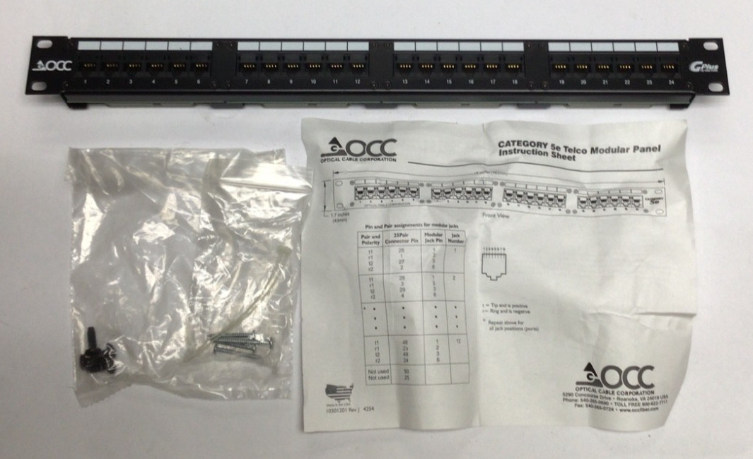 OCC DCC24B/GBASET21 Patch Panel, 24 Port Telco 568B new