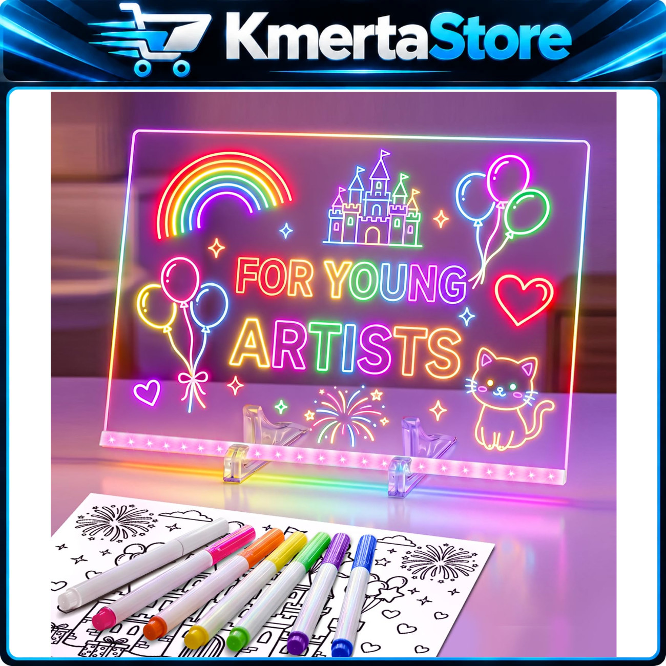 RGB LED Drawing Board - Reusable Light Up Doodle Pad, 10 Color Modes, USB Powere