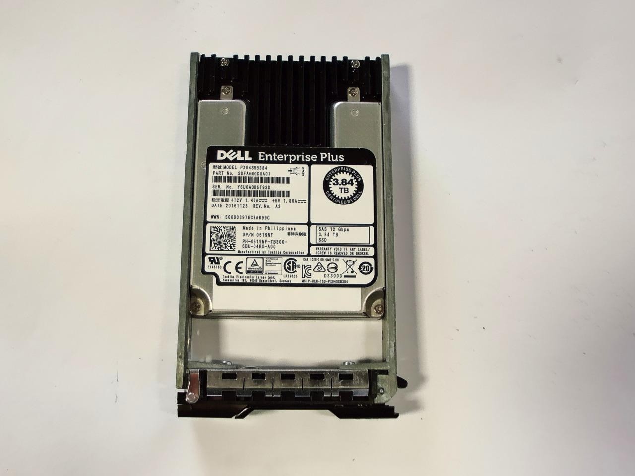 Toshiba Dell Enterprise Plus 3.84TB 12Gbps SAS SSD PX04SRB384 0519NF Drive