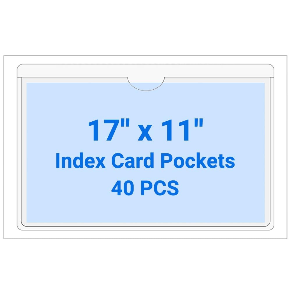 40 PCS Clear Adhesive Plastic Label Pockets, Top Loading Business & Library I...